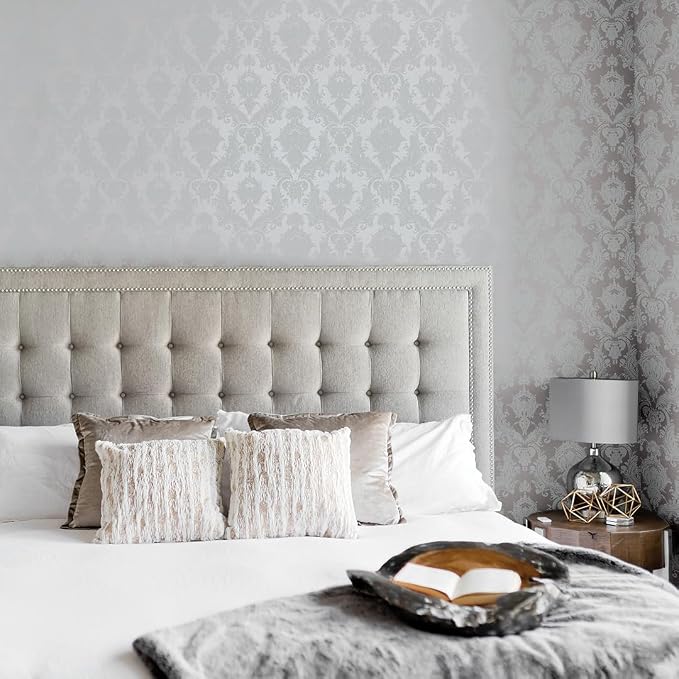 Tempaper Textured Metallic Silver Damsel Removable Peel and Stick Damask - Image 3