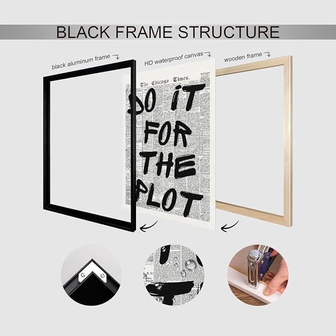 Do It For The Plot Quote Poster, Vintage Black White Newspaper Canvas Wall Art - Image 3