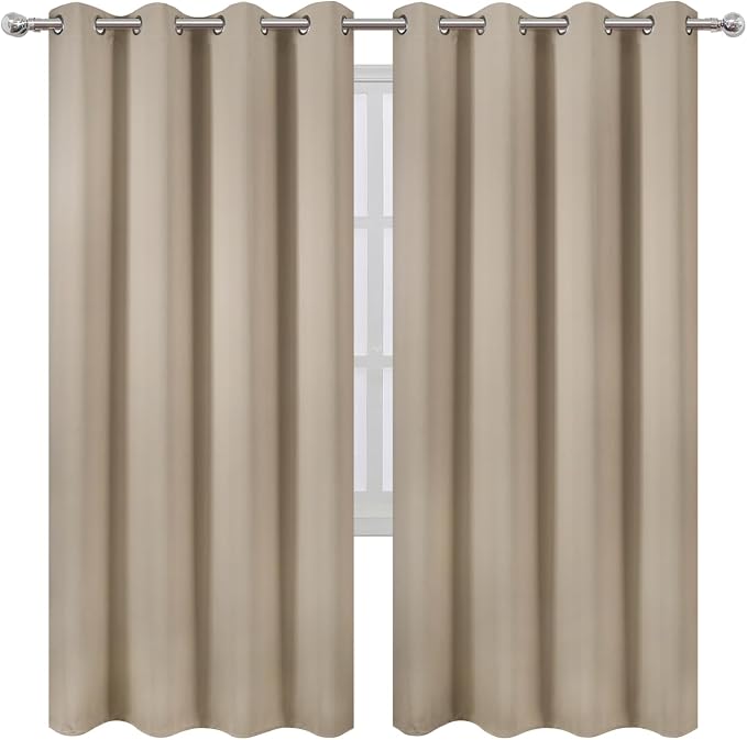 LEMOMO Blackout Curtains 66 x 72 Inch Long Khaki Curtains Set of 2 Panels Room - Image 2