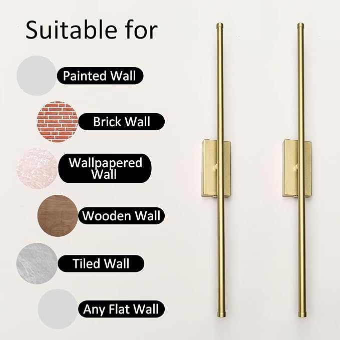 Set of 2 Battery Powered Linear Tube Rechargeable Gold Wall Sconce, Modern - Image 8