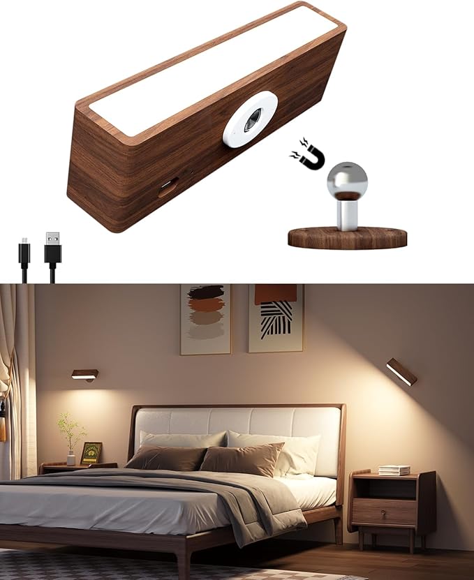 DetarZinLED Wall Lights Battery Operated Wooden, Magnetic Wall Sconces by DetarZinLED