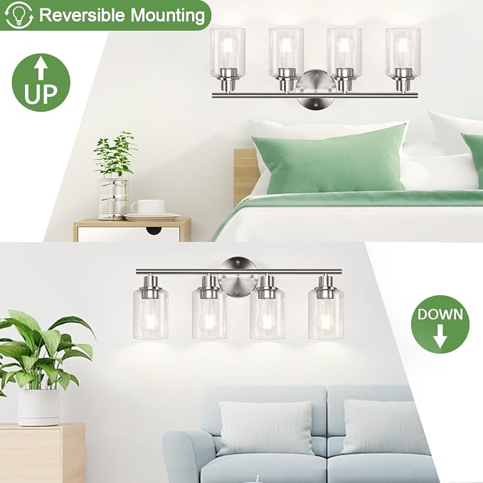 4-Light Bathroom Light Fixtures, Brushed Nickel Modern Vanity Lights Over Mirror - Image 6