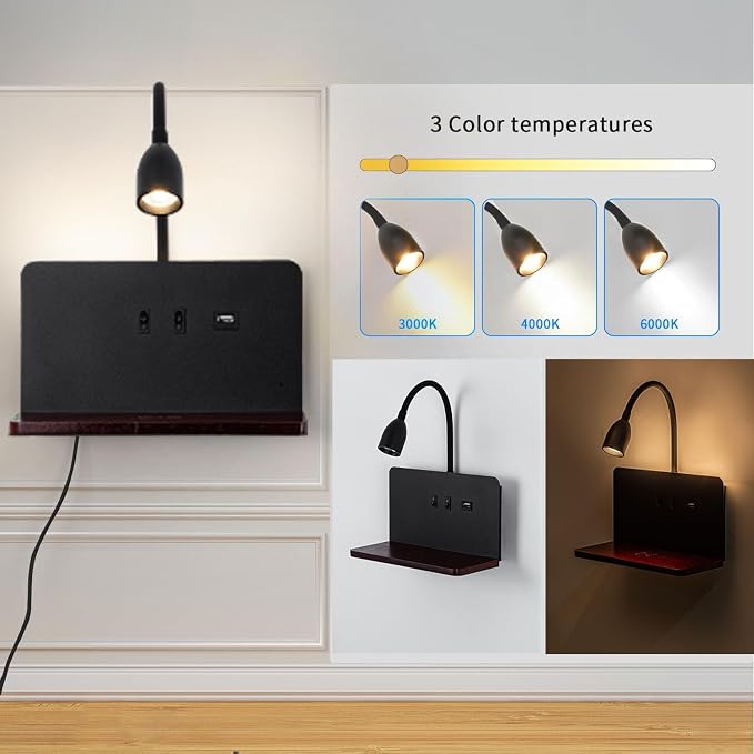 Bedside Wall Sconces with Wireless Charging Station & USB Charging, 3 - Image 3