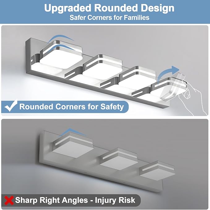 360° Rotate LED Bathroom Vanity Light Fixtures, 1600LM Acrylic Chrome Vanity - Image 5