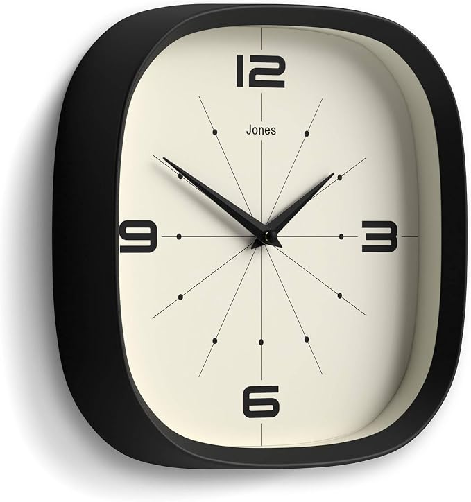 JONES CLOCKS® Pulsar wall Clock | Square Rounded Retro Clock | 10 inch | Black - Image 2