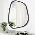 Black Asymmetrical Mirror Large 26"x18" Irregular Oval Wall Mirror Modern Wood by HLFMVWE
