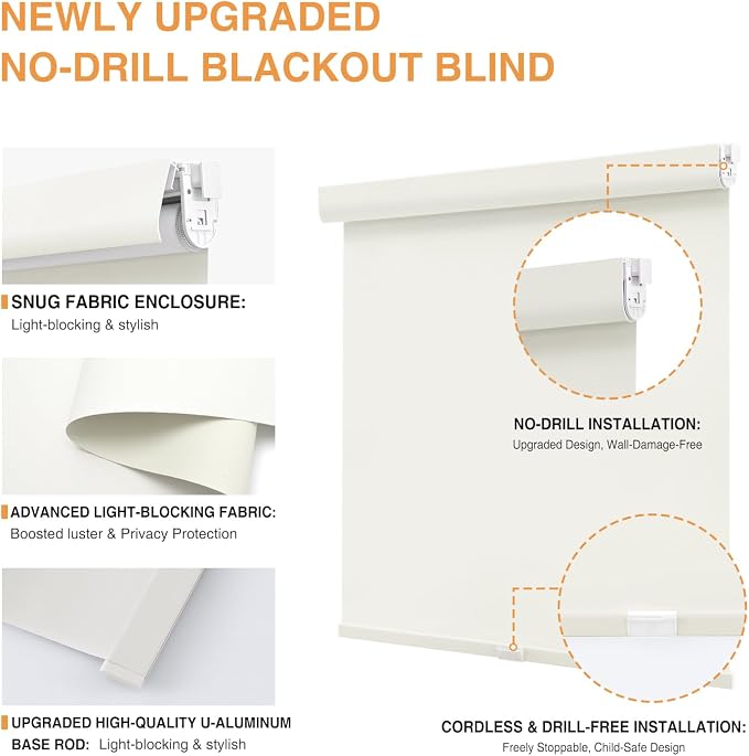 AOSKY No Drill Cordless Blackout Roller Shades - Image 2