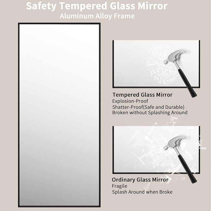 LOAAO 72"X32" Black Rectangle Bathroom Mirror Wall, Matte Black Aluminum Alloy - Image 5