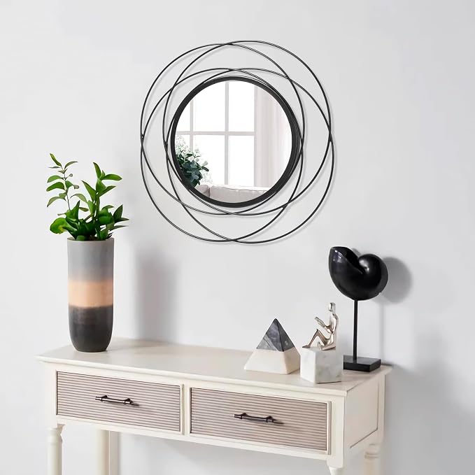 Black Circle Mirror Wall Decorative Metal Mirror Art Small Round Wall-Mounted - Image 5