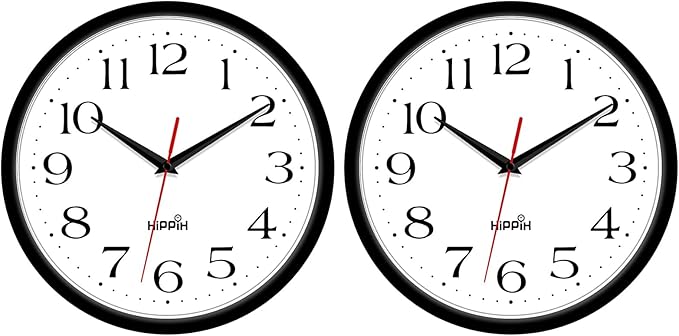 HIPPIH 2 Pack Silent Wall Clock, 10 Inch Non Ticking Quiet Digital Sweep by HIPPIH