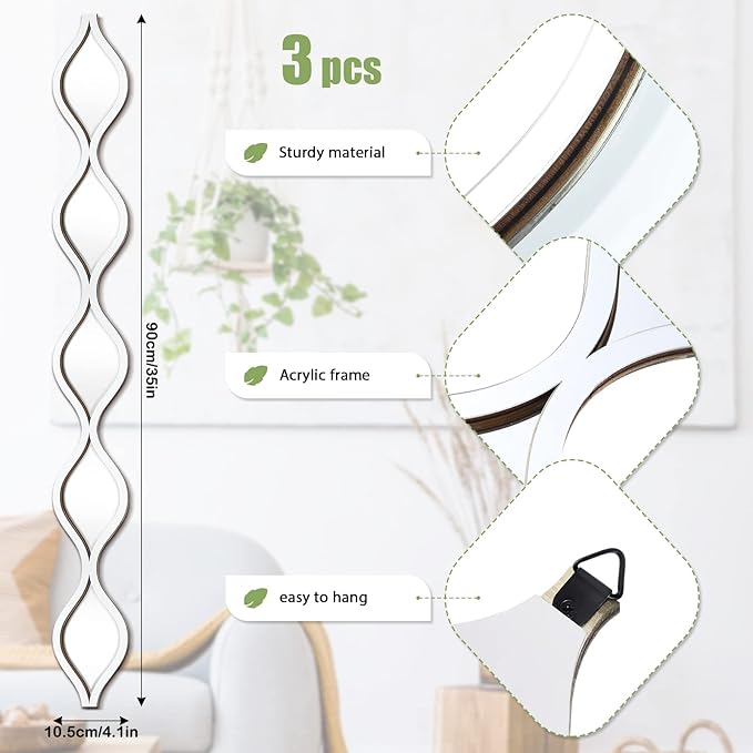 Yulejo 3 Pcs Acrylic Teardrop Mirror Wall Decor Decorative Mirror Narrow Decor - Image 2