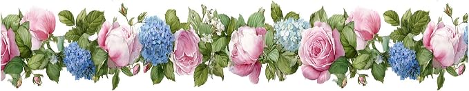 Floral Wallpaper Border 196x4 Inch Peel and Stick Wall Border Pink Blue Rose - Image 2