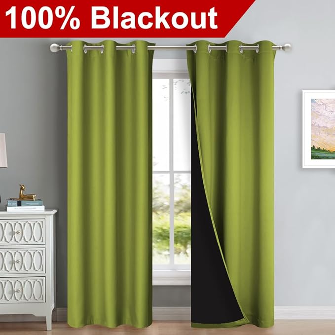 NICETOWN Blackout Curtains 80 inches Long, 2 Pieces, Fresh Green, Full Light - Image 2