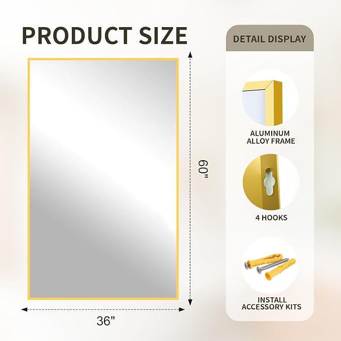 FICTOR Bathroom Vanity Mirror-Gold, 60x36 Inch, Shatterproof & Anti-Rust - Image 2