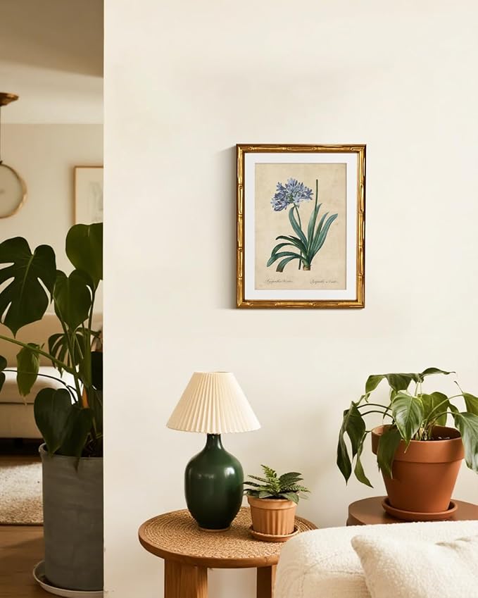 InSimSea Gold Bamboo Framed Canvas Wall Art, Retro African Lily Botanical Prints - Image 2