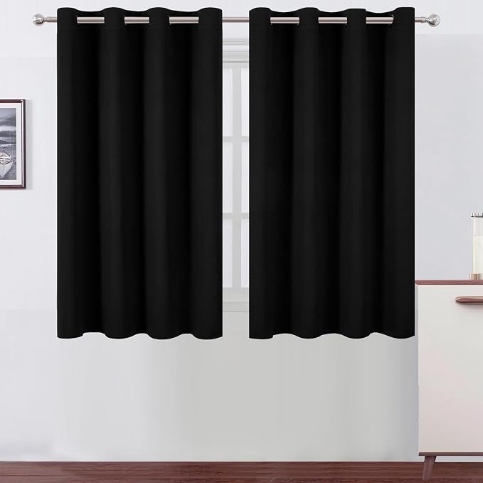 LEMOMO Blackout Curtains 66 x 54 Inch Long Black Curtains Set of 2 Panels Room by Lemomo