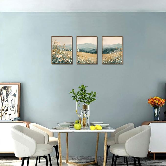 KISSFOX 3 Piece Framed Wildflower Wall Art Floral Wall Decor Landscape Flower - Image 2