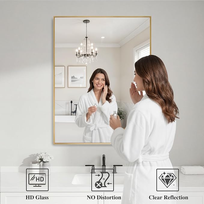 Koonmi Gold Mirrors for Wall, 30x36 Inch Bathroom Mirror, Rectangular Wall - Image 3