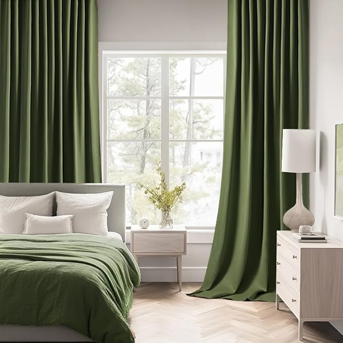 MIULEE Olive Green Back Tab Blackout Curtains 120 Inch Long 2 Panels Set - Image 2