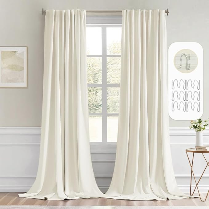 MIULEE Cream Back Tab Blackout Curtains 102 Inch Long 2 Panels Set by MIULEE