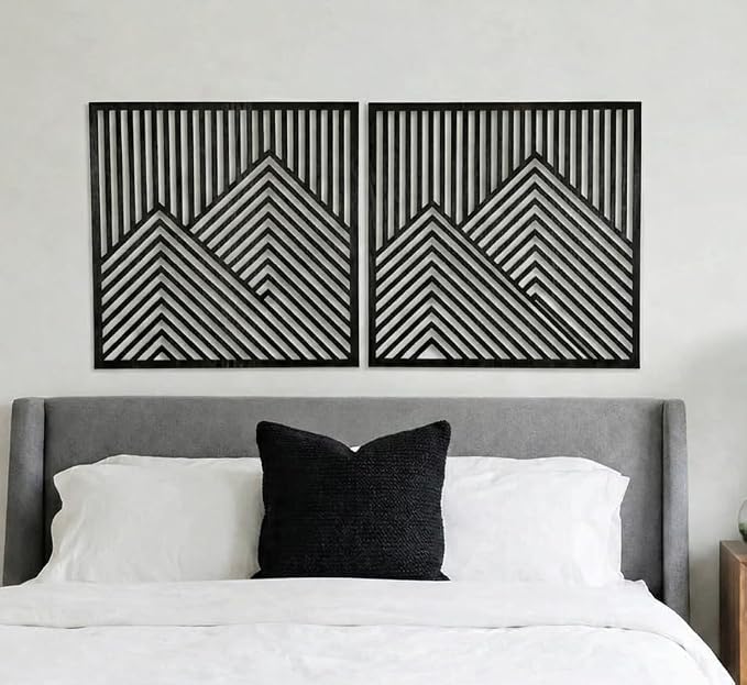 River's Edge Essentials Wood Mountain Wall Decor – Set of 2 Modern Wood Wall Art by Unknown