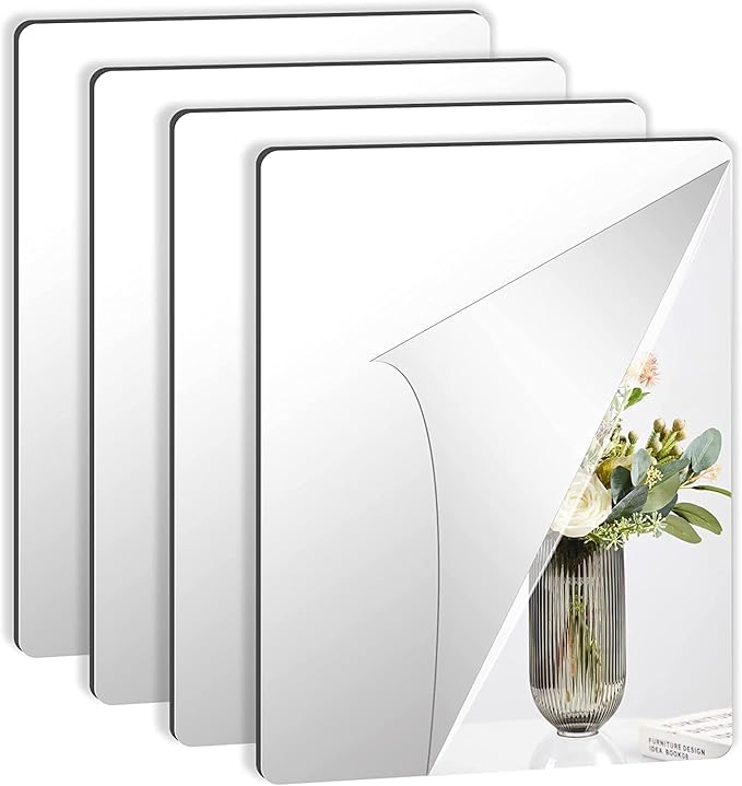 JUNEBRUSHS 4 Pack Self Adhesive Acrylic Mirrors, 12x 16 Inch Mirrors Tiles by JUNEBRUSHS