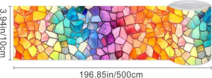HOMETITUTE Wallpaper Border Peel and Stick Wall Border Rainbow Mosaic Glass - Image 3