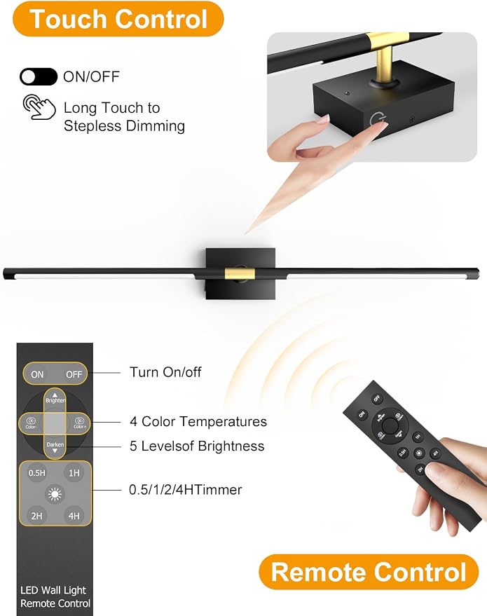 Battery Operated Wall Sconces Set of 2: 10000mAh Rechargeable Wall Lights - Image 2