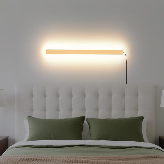 KELUOLY Modern Plug in Wall Sconces, 23.6 inch Frosted Gold LED Long Wall Lights by KELUOLY
