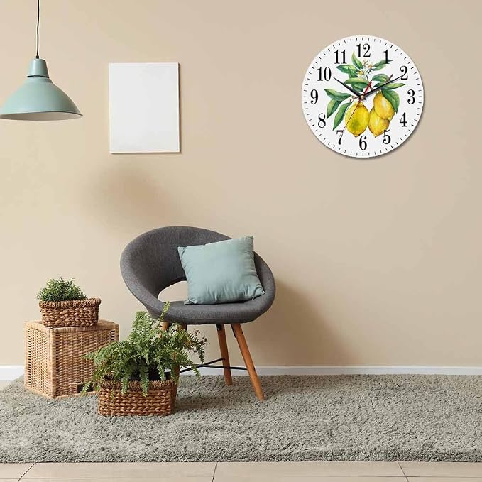 Mxocom Watercolor Lemon Wall Clock Citrus Fruit on a Branch - Image 6