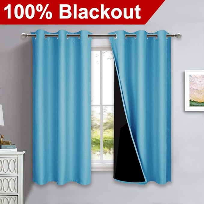 NICETOWN 100% Blackout Curtains 54 inches Long, Teal Blue, 1 Pair, 42 inches - Image 2