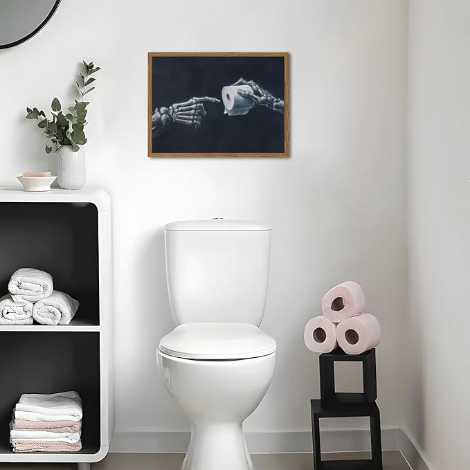 Funny Skeleton Bathroom Wall Art Gothic Skull Hand and Toilet Paper Bathroom - Image 5