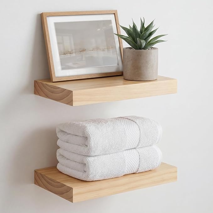 Homeforia 12 inch Natural Floating Shelf, High End Solid Real Wood 12inch Small by Homeforia
