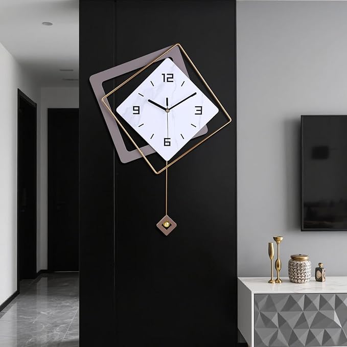 Wall Clock with Pendulum, Silent Quality Quartz Battery Operated, Modern Large - Image 6