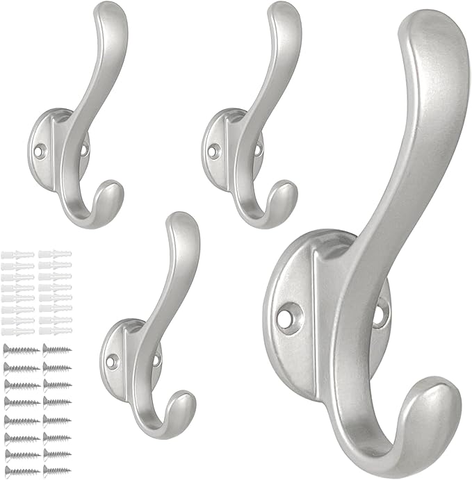 4 Pack Coat Hooks Wall Mount Heavy Duty Utility Retro Double Hooks by PEOIAOY