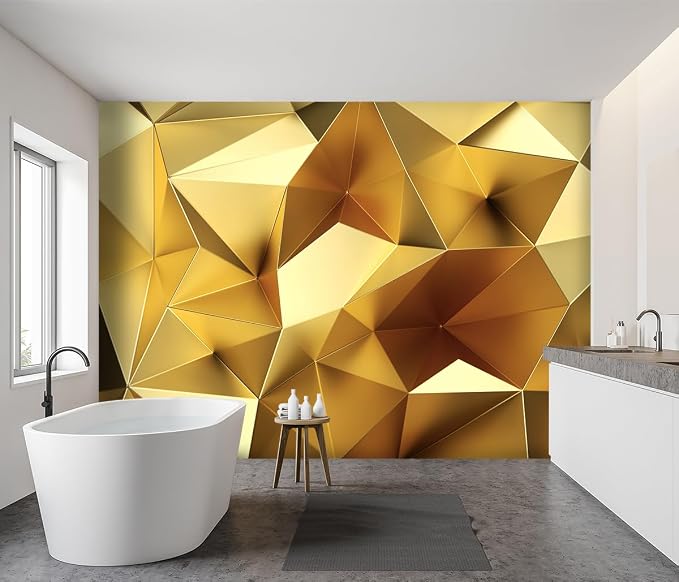 -3D Gold Geometry Fabric Wallpaper Living Room Bedroom Bathroom Modern Large - Image 3