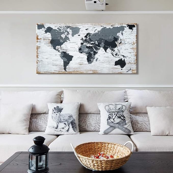 World Map Canvas Wall Art Decor Black Wall Decor Office World Map Wall Art - Image 3