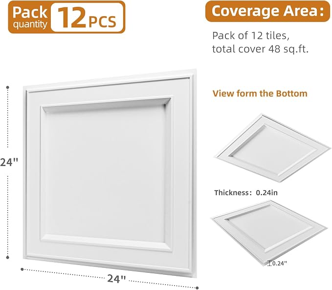 WOWSTAR 12-Pack 24"x24" Drop Ceiling Tiles, Waterproof Glue up Ceiling Panels - Image 5