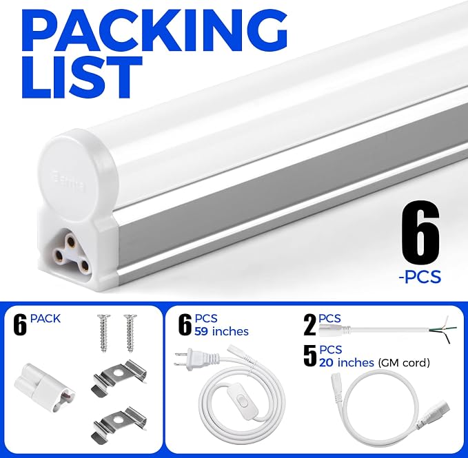 Barrina 6 Pack LED T5 Single Fixture, 4000K Daylight Glow, Utility Shop Light - Image 8