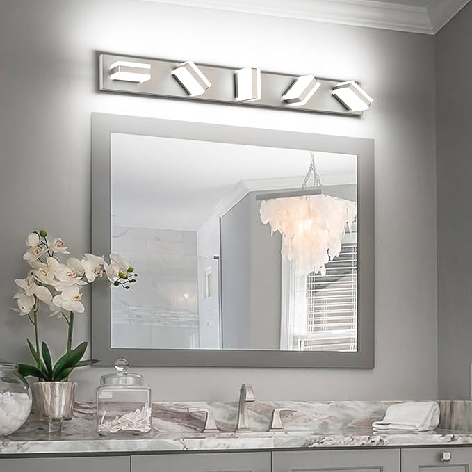 SOLFART 5 Light Bathroom Vanity Light, Brushed Nickel Vanity Lighting Fixtures - Image 2