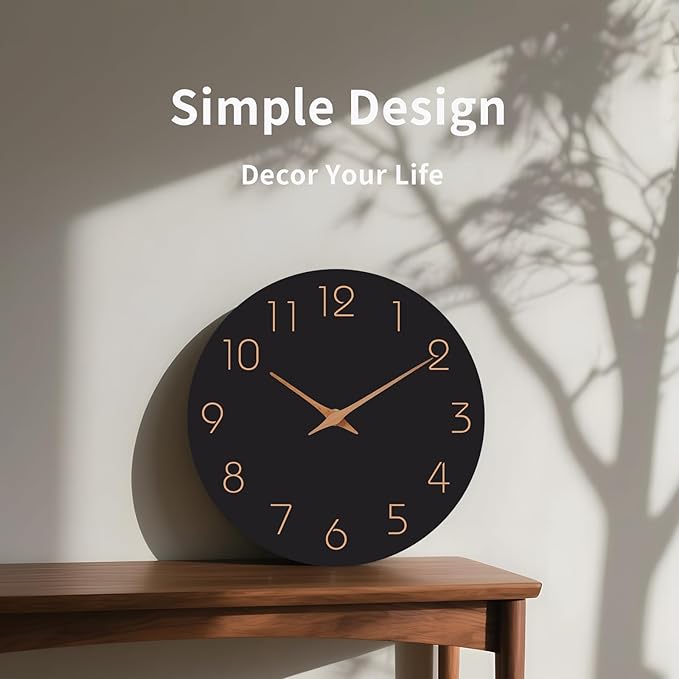 Mosewa 12 Inch Black Wall Clock Battery Operated Silent Non Ticking Modern - Image 5