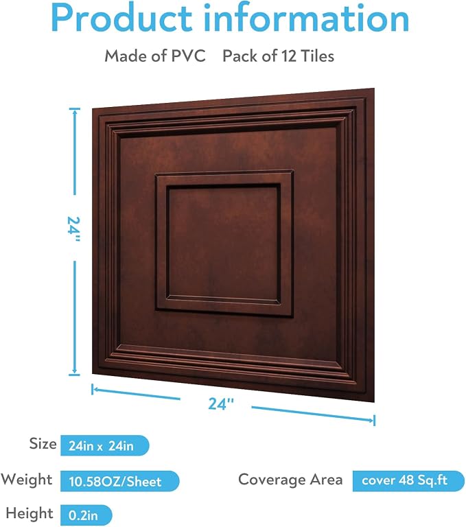 STICKGOO Glue Up Ceiling Tiles, 24x24 Inch PVC Decorative Drop Ceiling Tile - Image 5