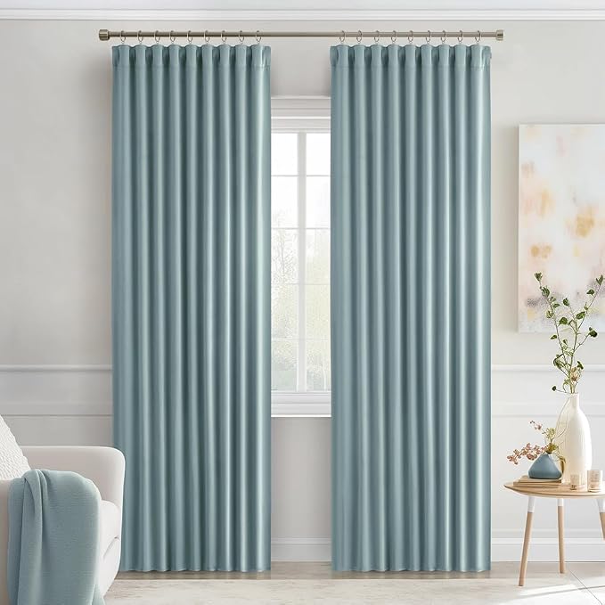 MIULEE Slate Blue Back Tab Blackout Curtains 90 Inches Long 2 Panels Set - Image 9