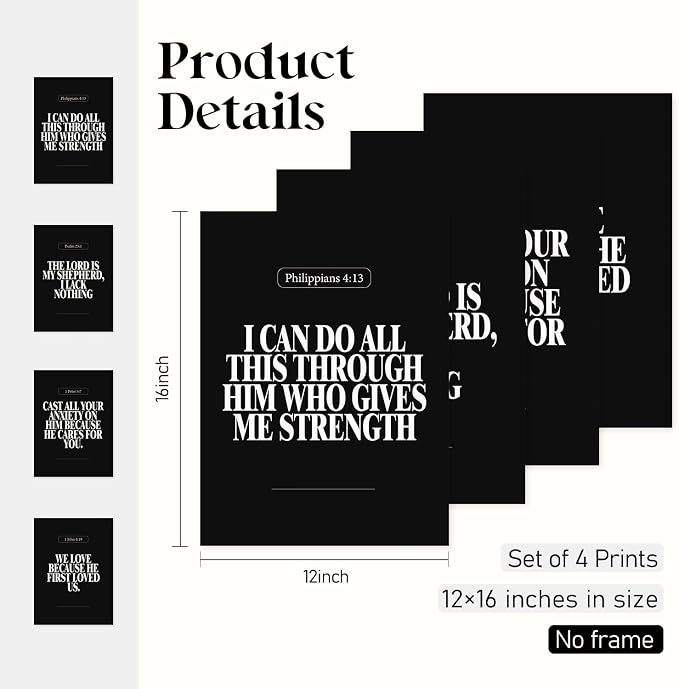 Locomiss Black Christian Wall Art Decor Posters, Minimalist Jesus Scripture - Image 2