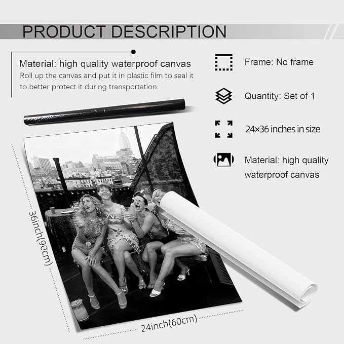Retro Black And White Woman Canvas Wall Art Fashion Rooftop Party Posters - Image 2