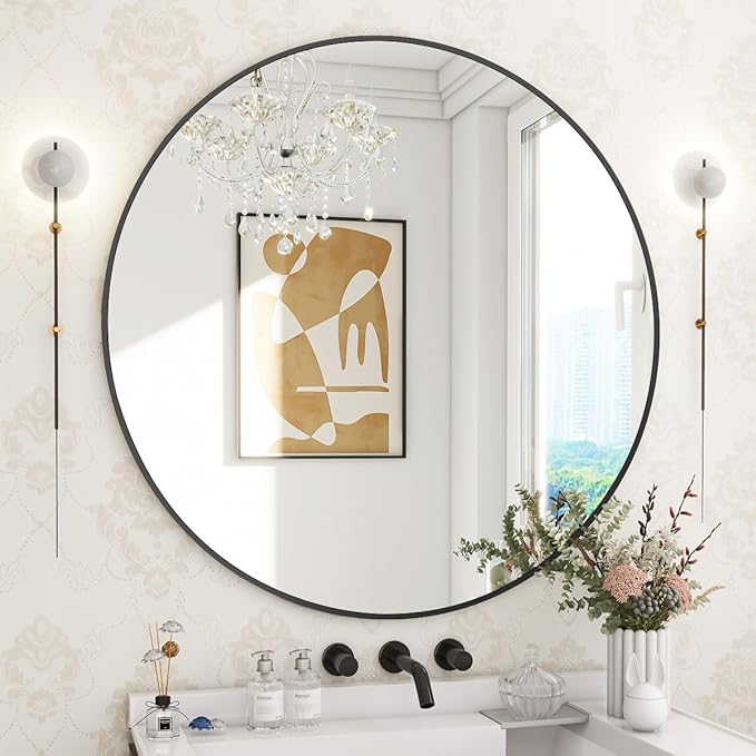 BEAUTYPEAK 30 Inch Round Mirror, Metal Frame Circle Mirror, Wall Mounted by BEAUTYPEAK