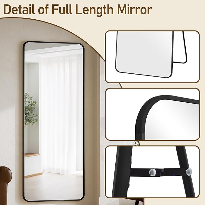 BEAUTYPEAK Black Full Length Mirror, Suitable - Image 4