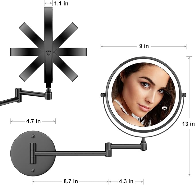 Rocollos 9" Wall Mounted Lighted Makeup Mirror, Large Double Sided 1X/10X - Image 7