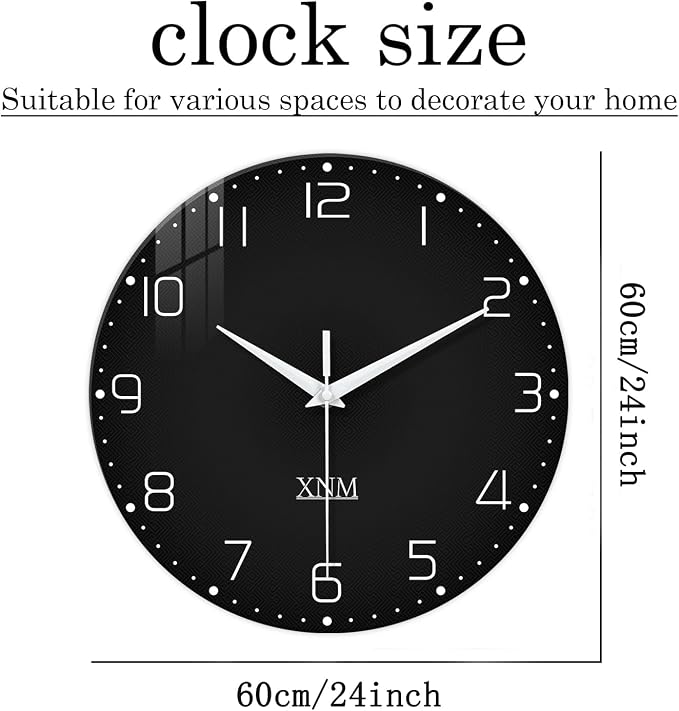XNM Black Wall Clock Round 24 Inch Battery Operated Silent Wall Clock - Image 5