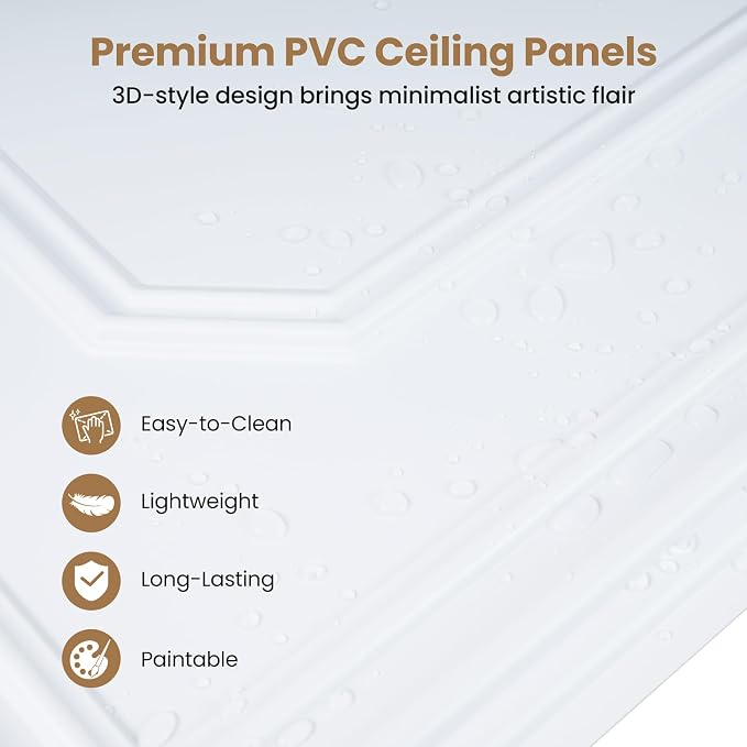 Giantex 12 Pack PVC Wall Panels, Glue Up or Drop Ceiling Panel, Waterproof 3D - Image 4